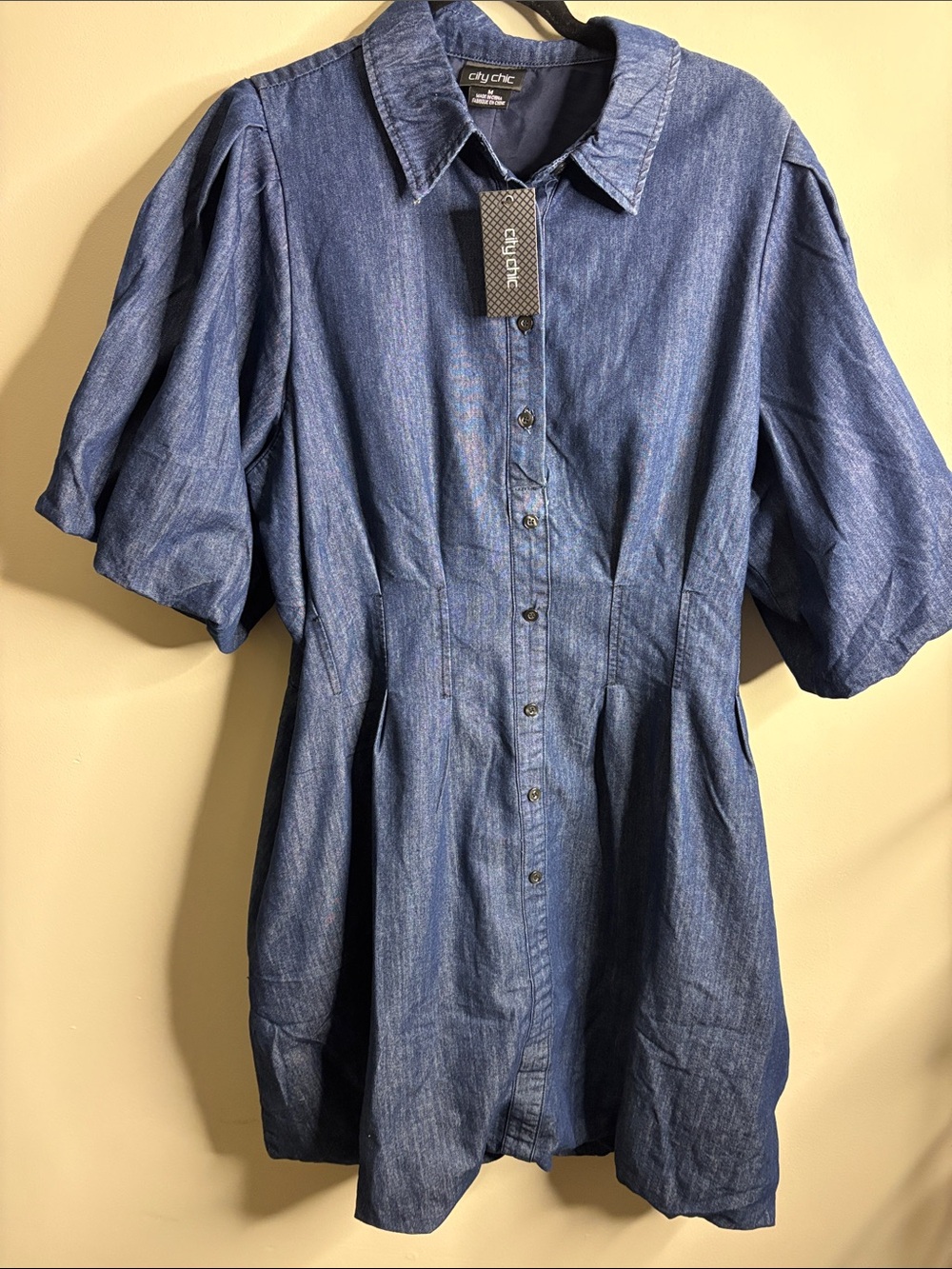 City Chic Indigo Denim-Style Button Front Midi Dress